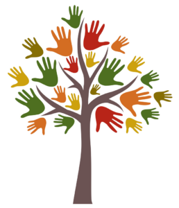 Graphic of tree with hands for leaves